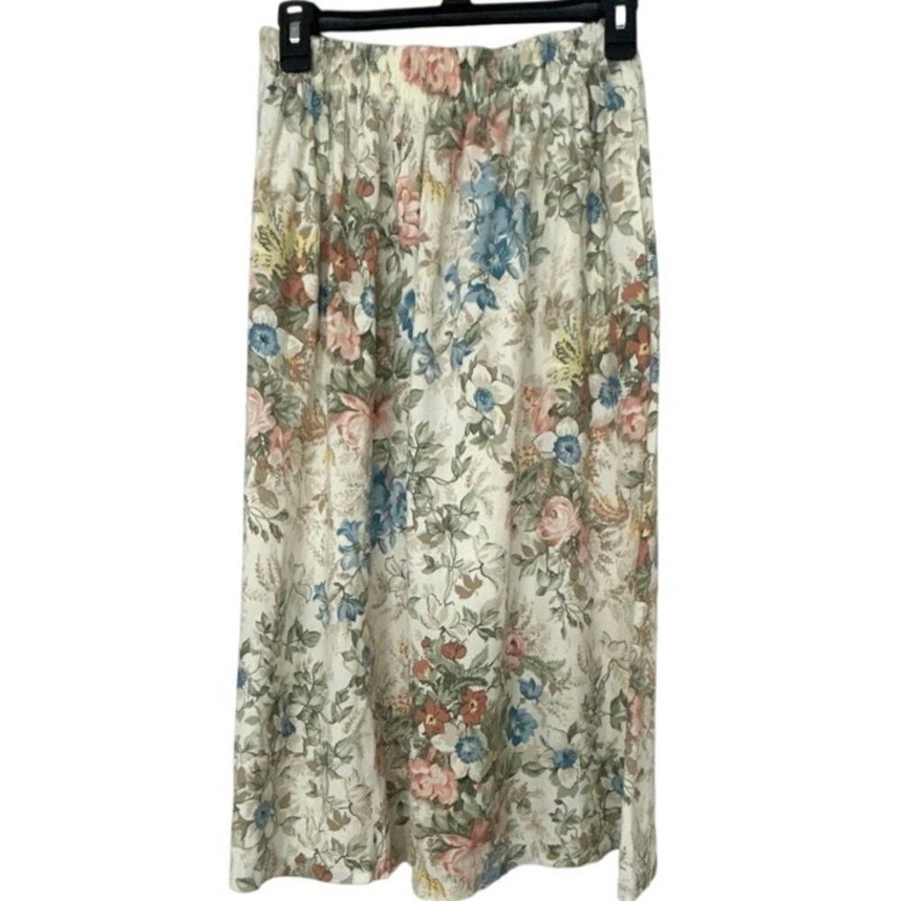Vintage 90s Cottagecore Floral Midi Skirt Prairie Garden ALine Elastic Waist 10